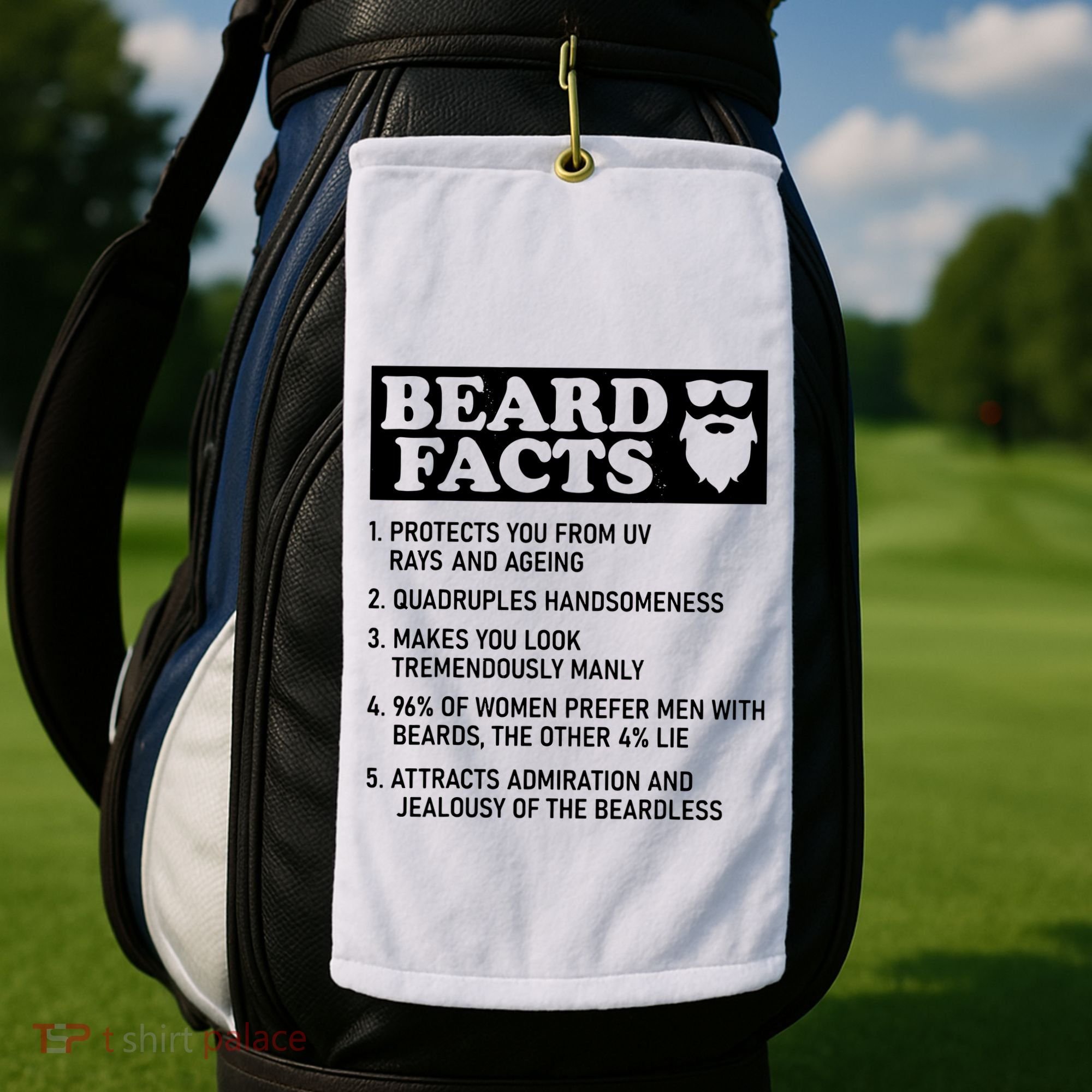 Funny Beard Facts Protects Ageing Makes Manly Bearded Dad Golf Towel
