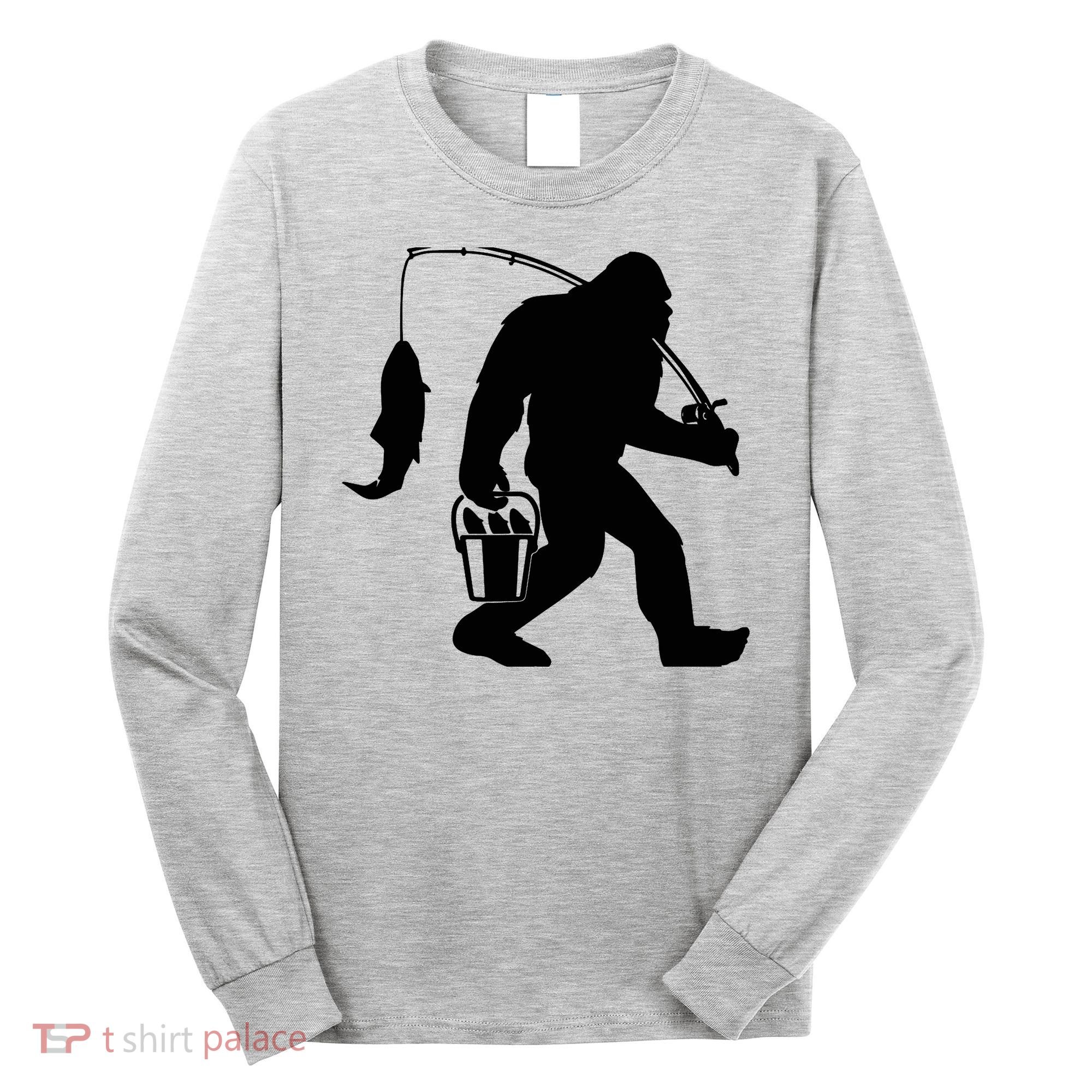 Funny Bigfoot Fishing Sasquatch Gift Long Sleeve Shirt