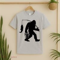 Funny Bigfoot Fishing Sasquatch Gift T-Shirt thumb 2