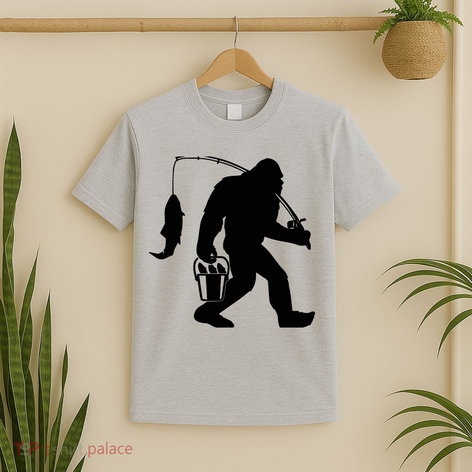 Funny Bigfoot Fishing Sasquatch Gift T-Shirt
