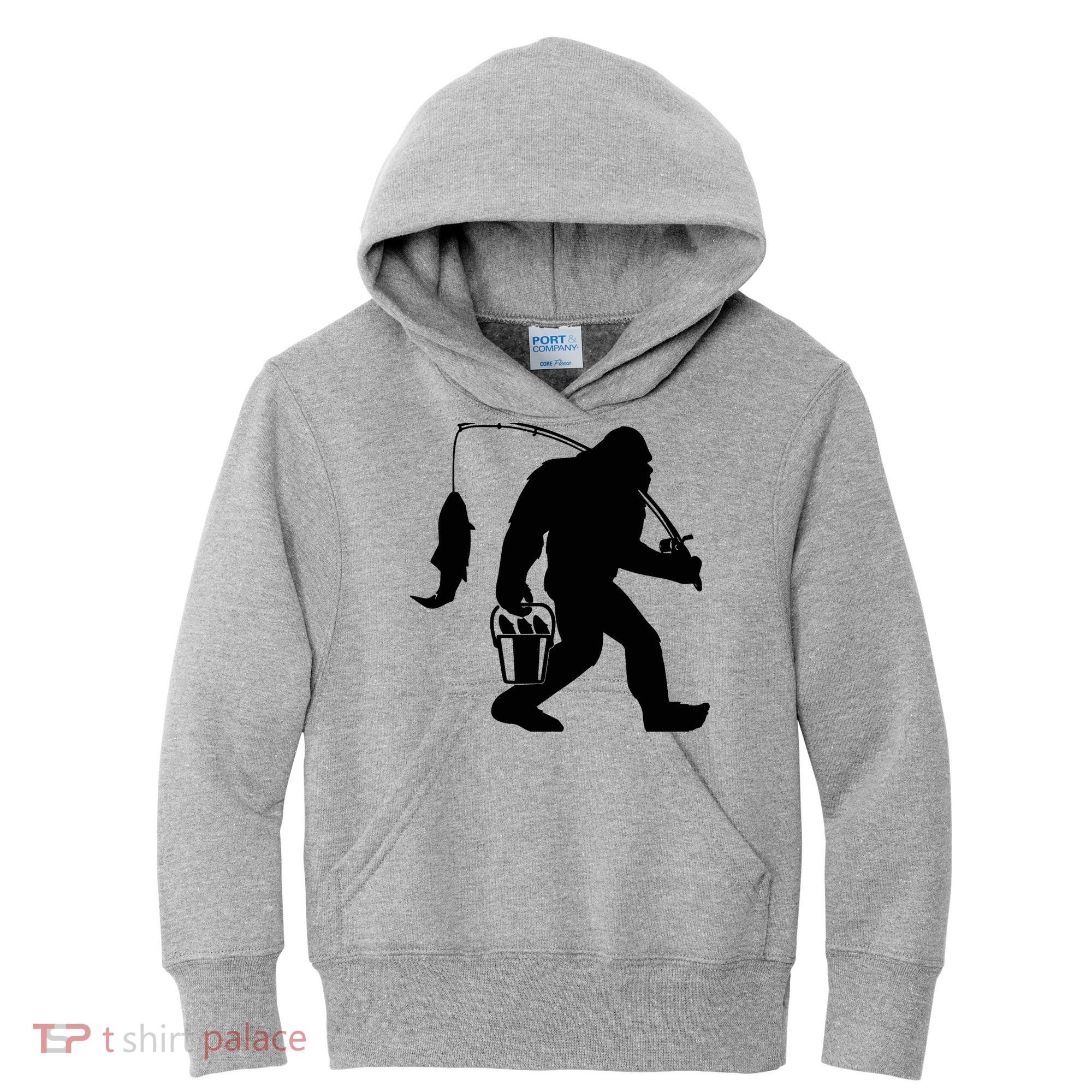 Funny Bigfoot Fishing Sasquatch Gift Kids Hoodie