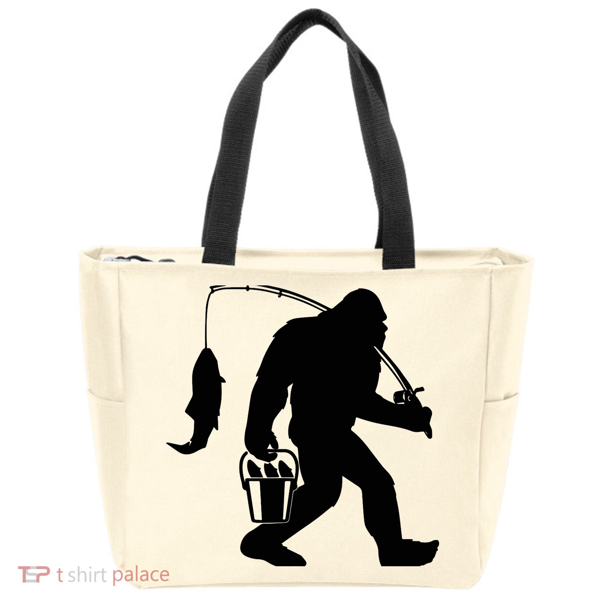 Funny Bigfoot Fishing Sasquatch Gift Tote Bag
