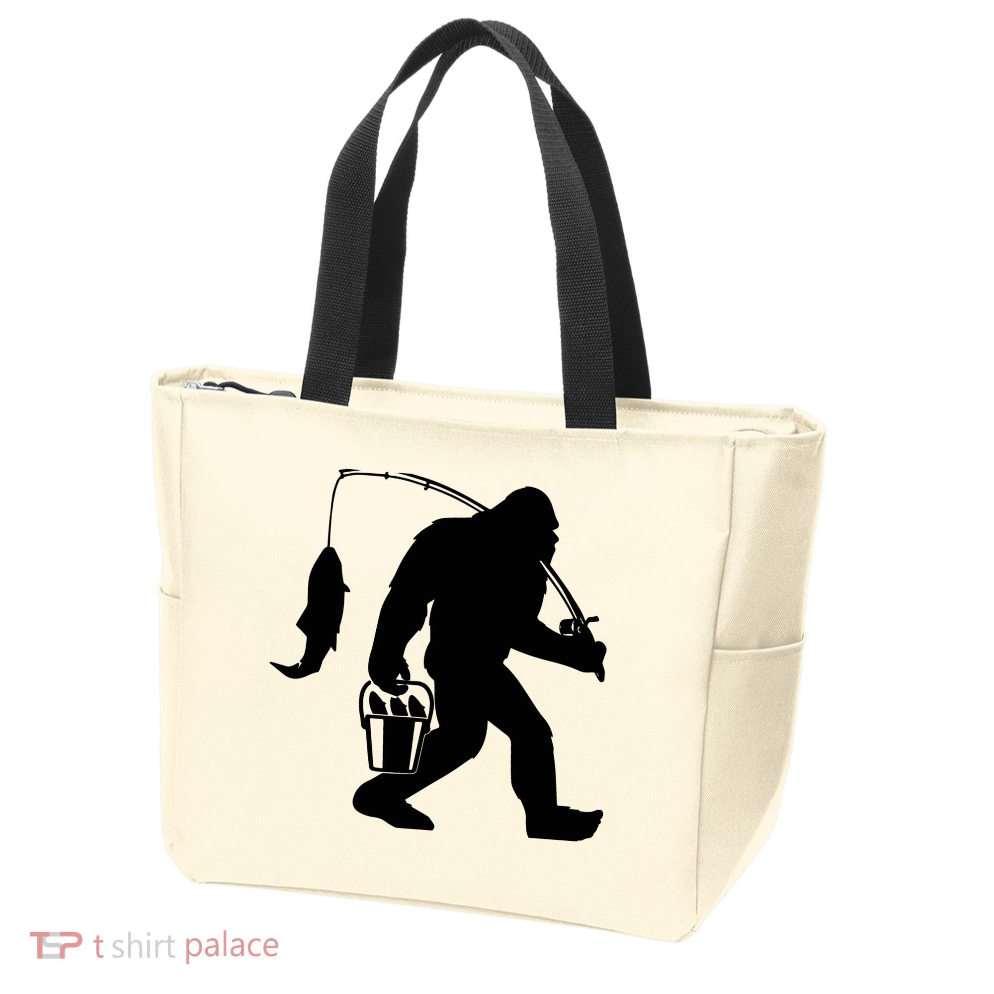 Funny Bigfoot Fishing Sasquatch Gift Tote Bag