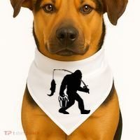 Funny Bigfoot Fishing Sasquatch Gift USA-Made Doggie Bandana thumb 1