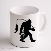 Funny Bigfoot Fishing Sasquatch Gift Coffee Mug thumb 1