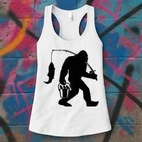 Funny Bigfoot Fishing Sasquatch Gift Women's Tank Top thumb 3