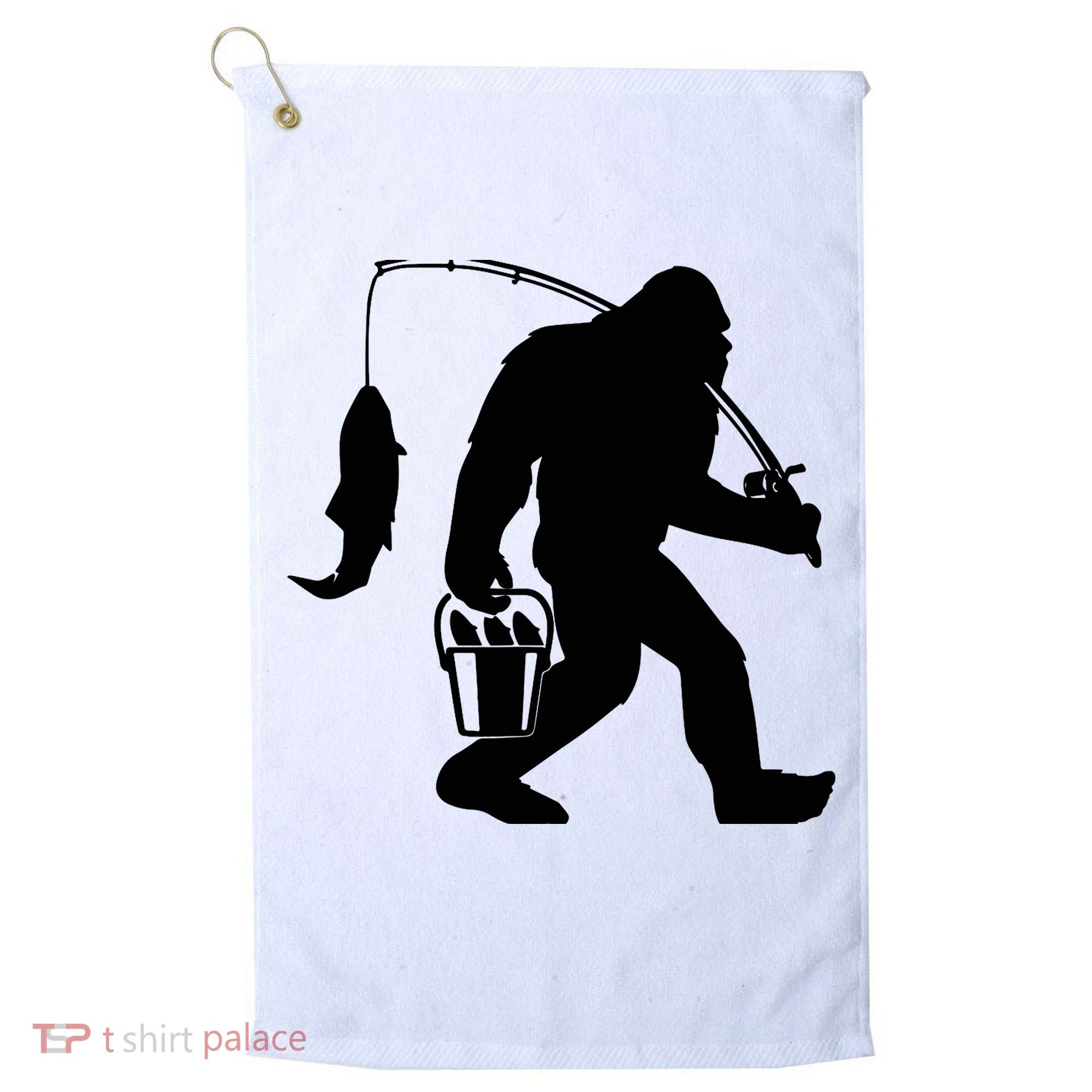 Funny Bigfoot Fishing Sasquatch Gift Golf Towel
