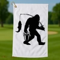 Funny Bigfoot Fishing Sasquatch Gift Golf Towel thumb 1