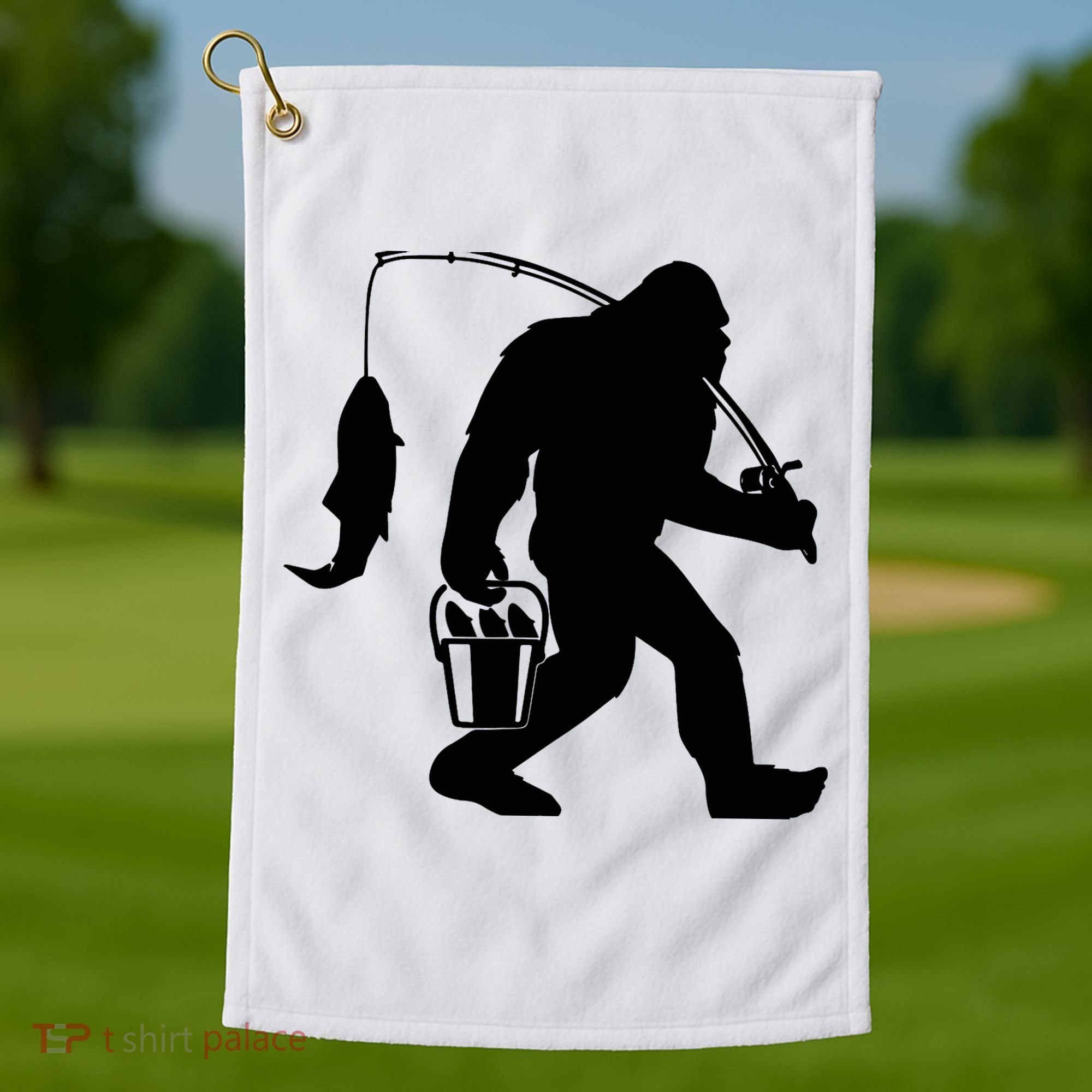 Funny Bigfoot Fishing Sasquatch Gift Golf Towel