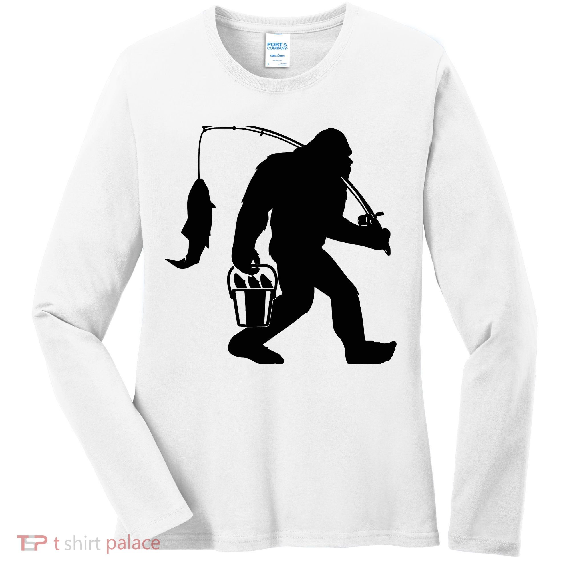 Funny Bigfoot Fishing Sasquatch Gift Women's Long Sleeve Shirt