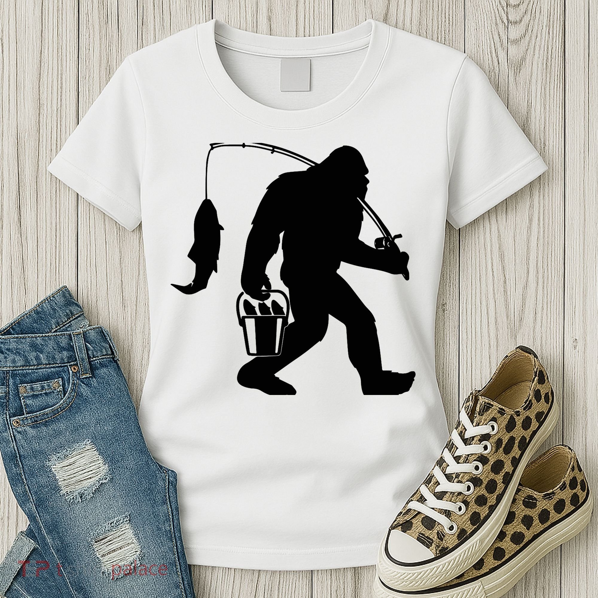 Funny Bigfoot Fishing Sasquatch Gift Women's T-Shirt