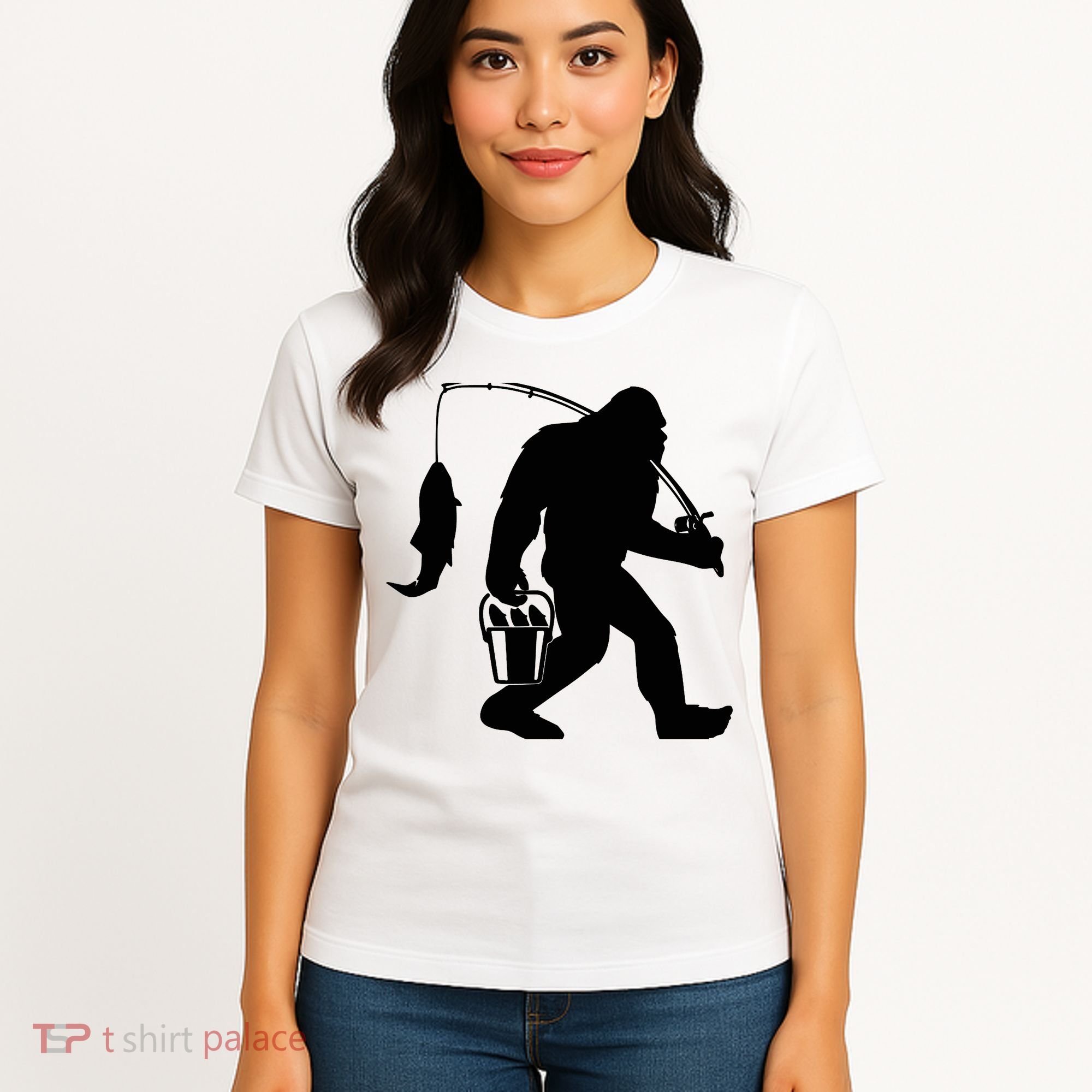 Funny Bigfoot Fishing Sasquatch Gift Women's T-Shirt