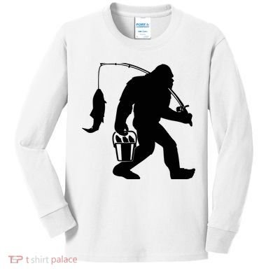 Funny Bigfoot Fishing Sasquatch Gift Kids Long Sleeve Shirt