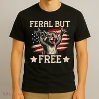 Feral But Free Raccoon USA Freedom America T-Shirt thumb 3