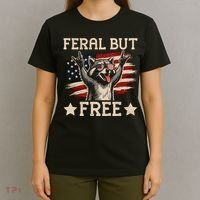 Feral But Free Raccoon USA Freedom America T-Shirt thumb 4