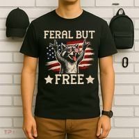 Feral But Free Raccoon USA Freedom America T-Shirt thumb 6
