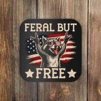 Feral But Free Raccoon USA Freedom America Coaster thumb 0