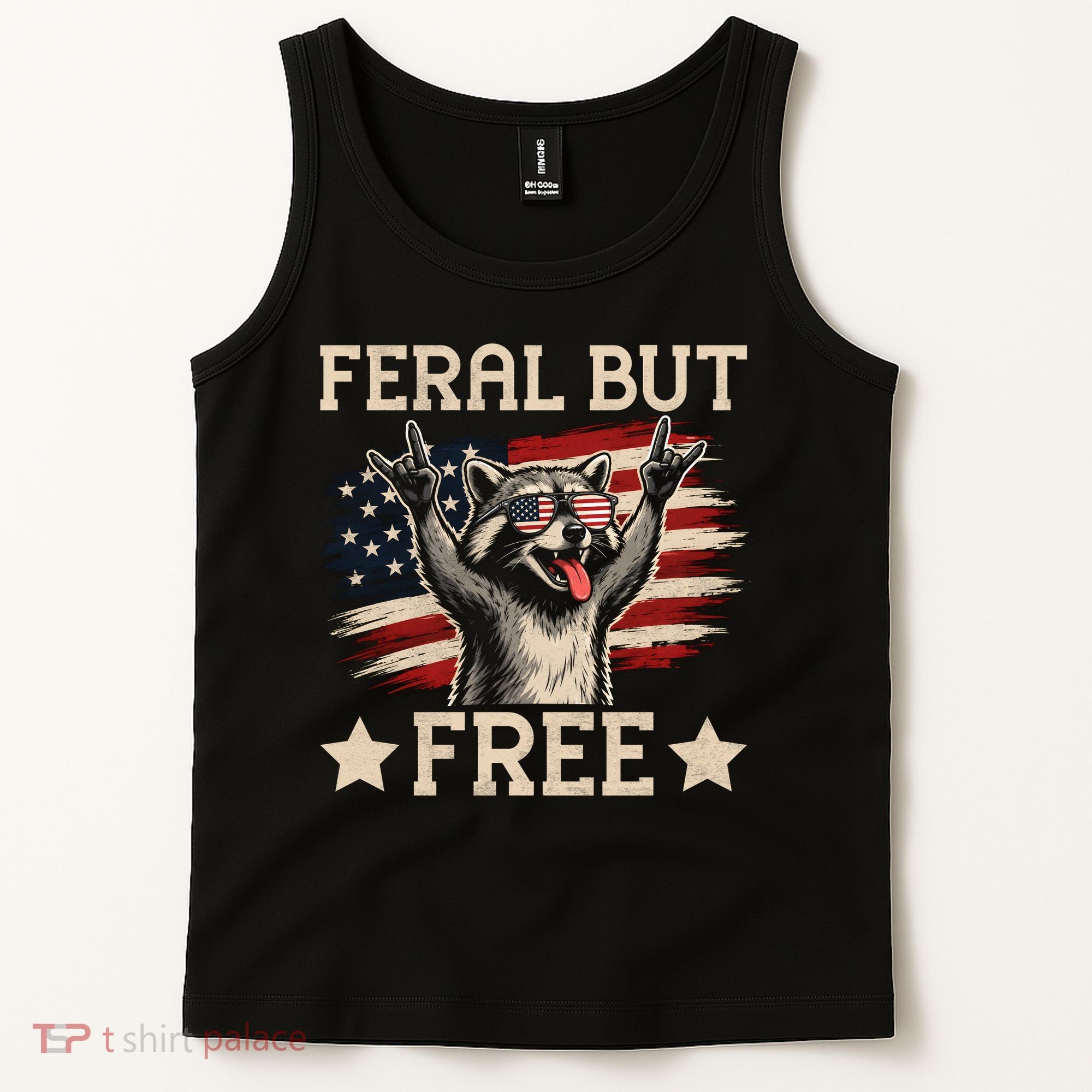 Feral But Free Raccoon USA Freedom America Tank Top