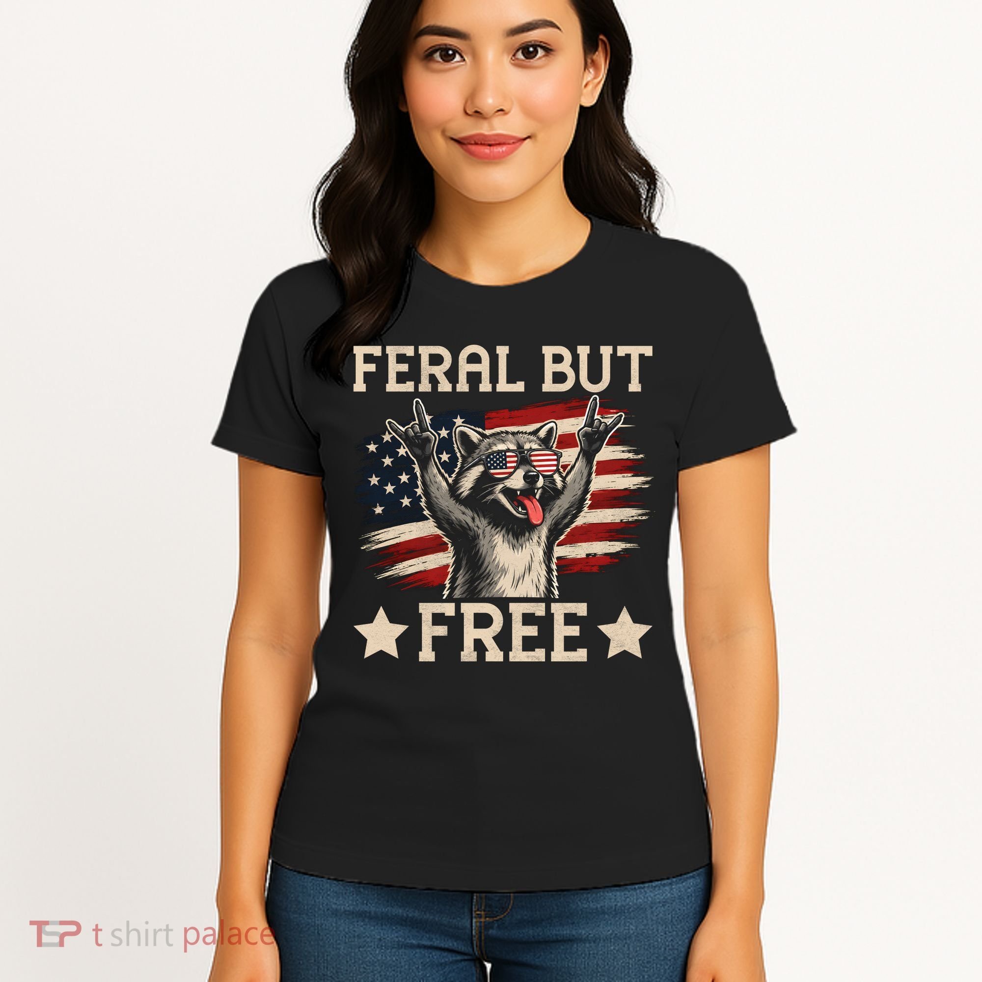 Feral But Free Raccoon USA Freedom America Women's T-Shirt