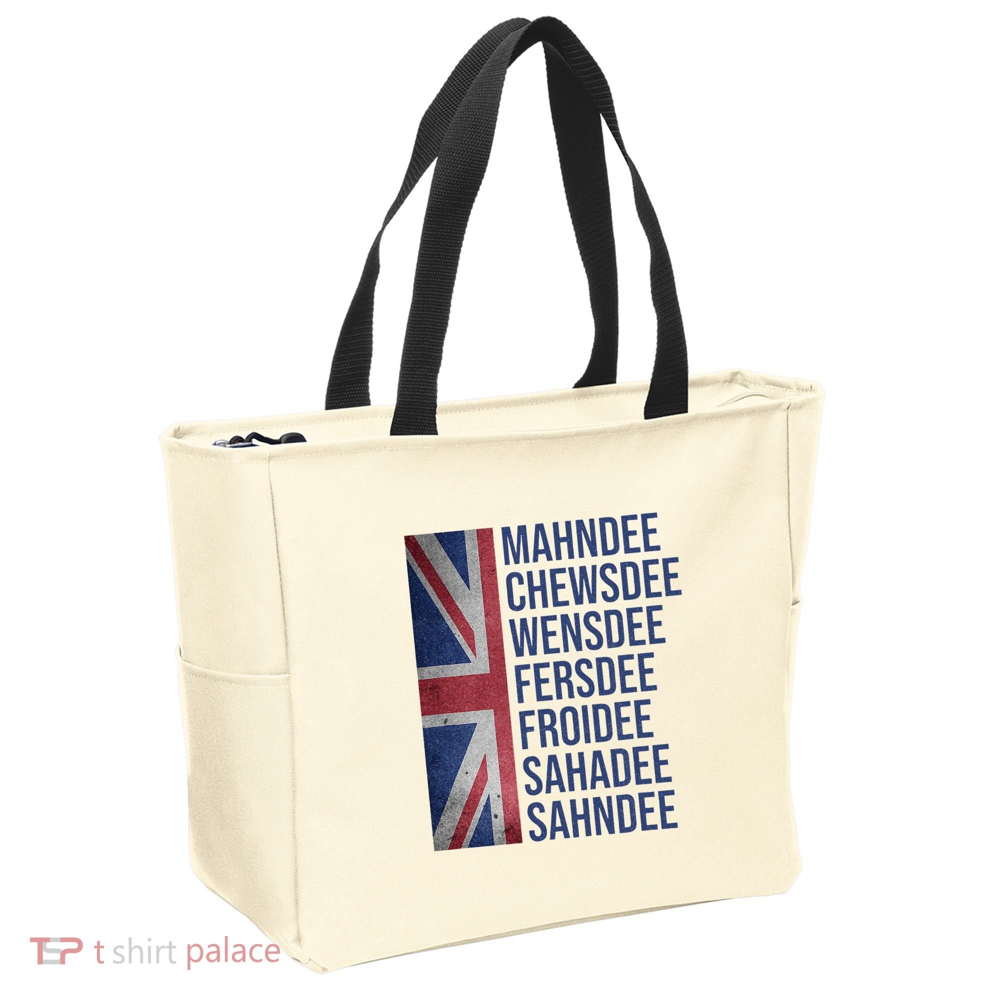Funny British Flag Cockney Accent Days Of The Week London Tote Bag