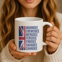 Funny British Flag Cockney Accent Days Of The Week London Coffee Mug thumb 3