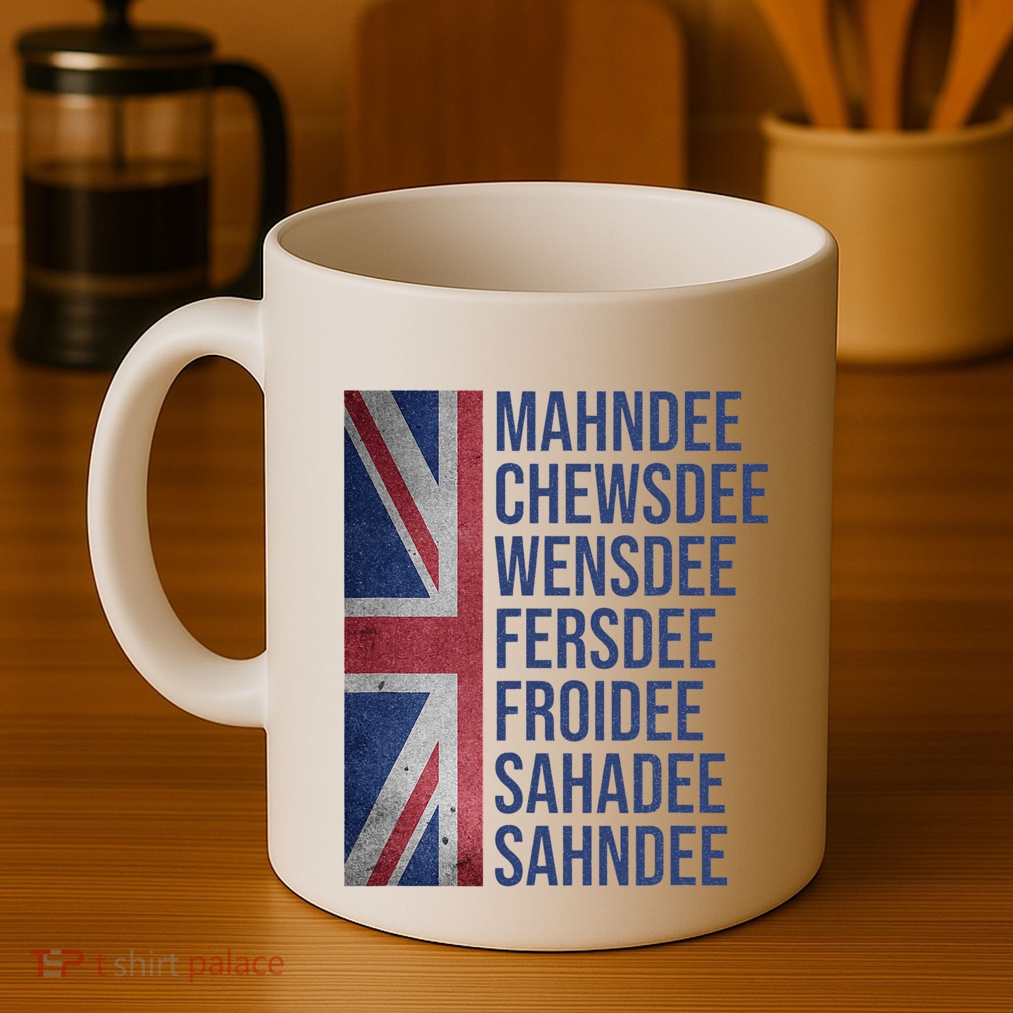 Funny British Flag Cockney Accent Days Of The Week London Coffee Mug