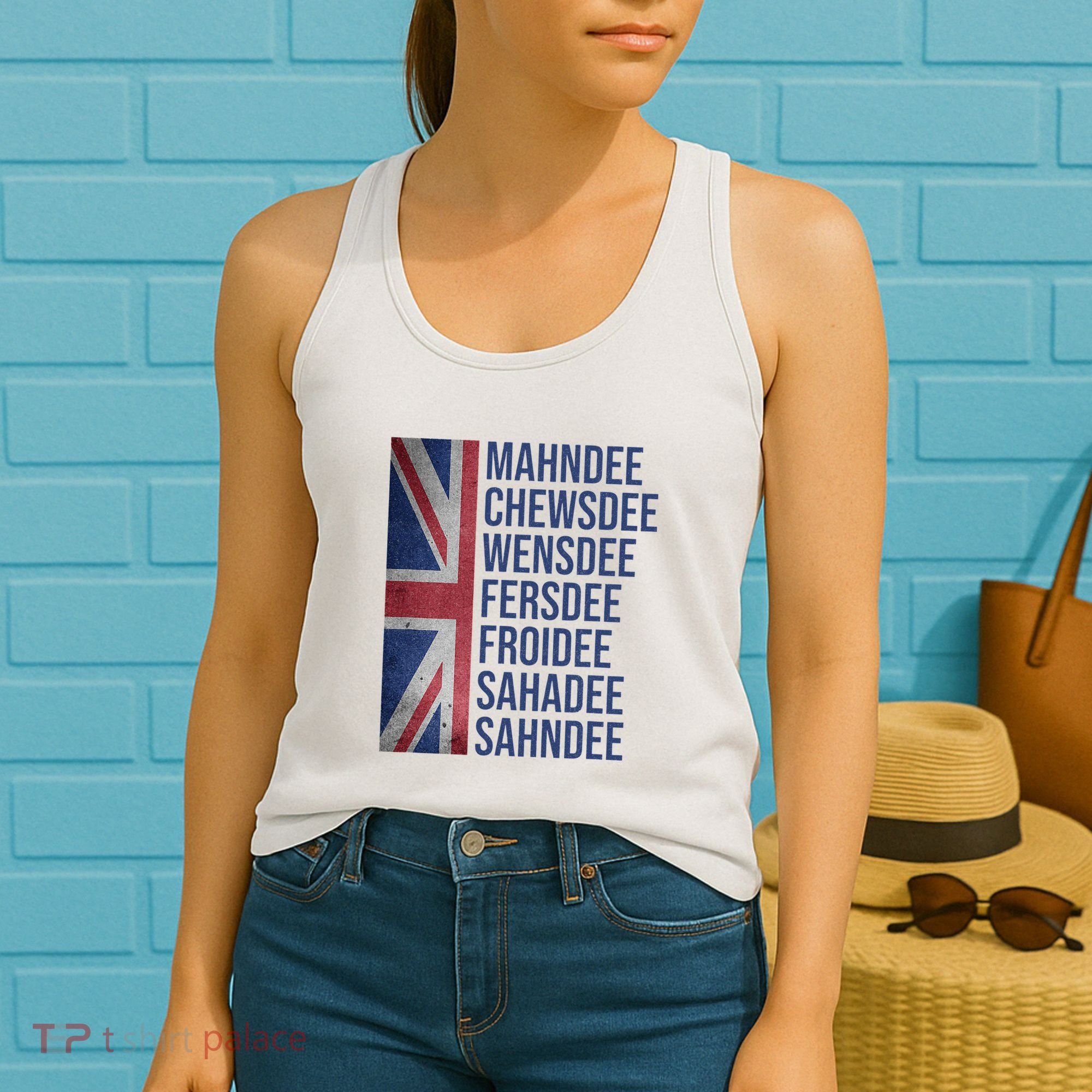 Funny British Flag Cockney Accent Days Of The Week London Women's Tank Top