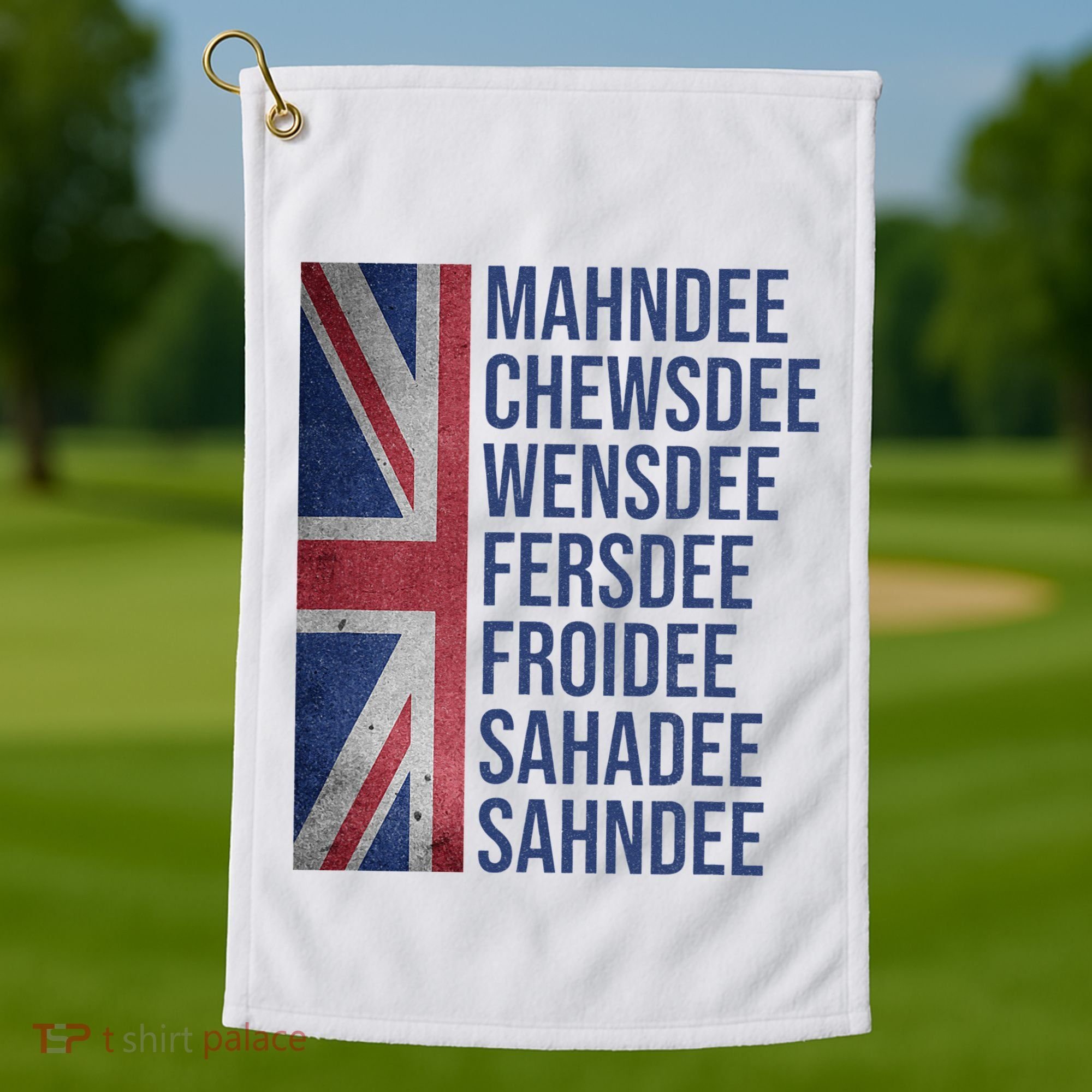 Funny British Flag Cockney Accent Days Of The Week London Golf Towel