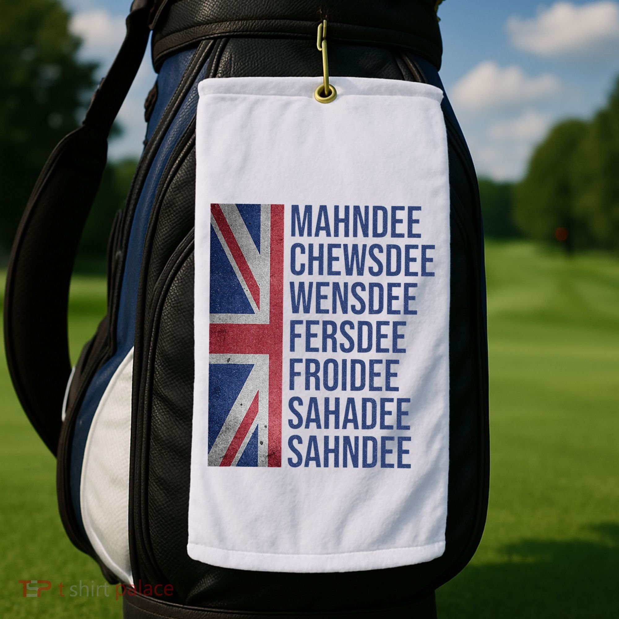 Funny British Flag Cockney Accent Days Of The Week London Golf Towel