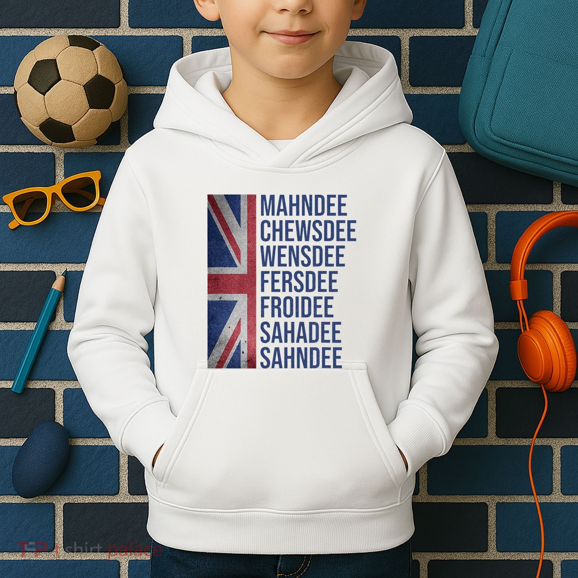 Funny British Flag Cockney Accent Days Of The Week London Kids Hoodie