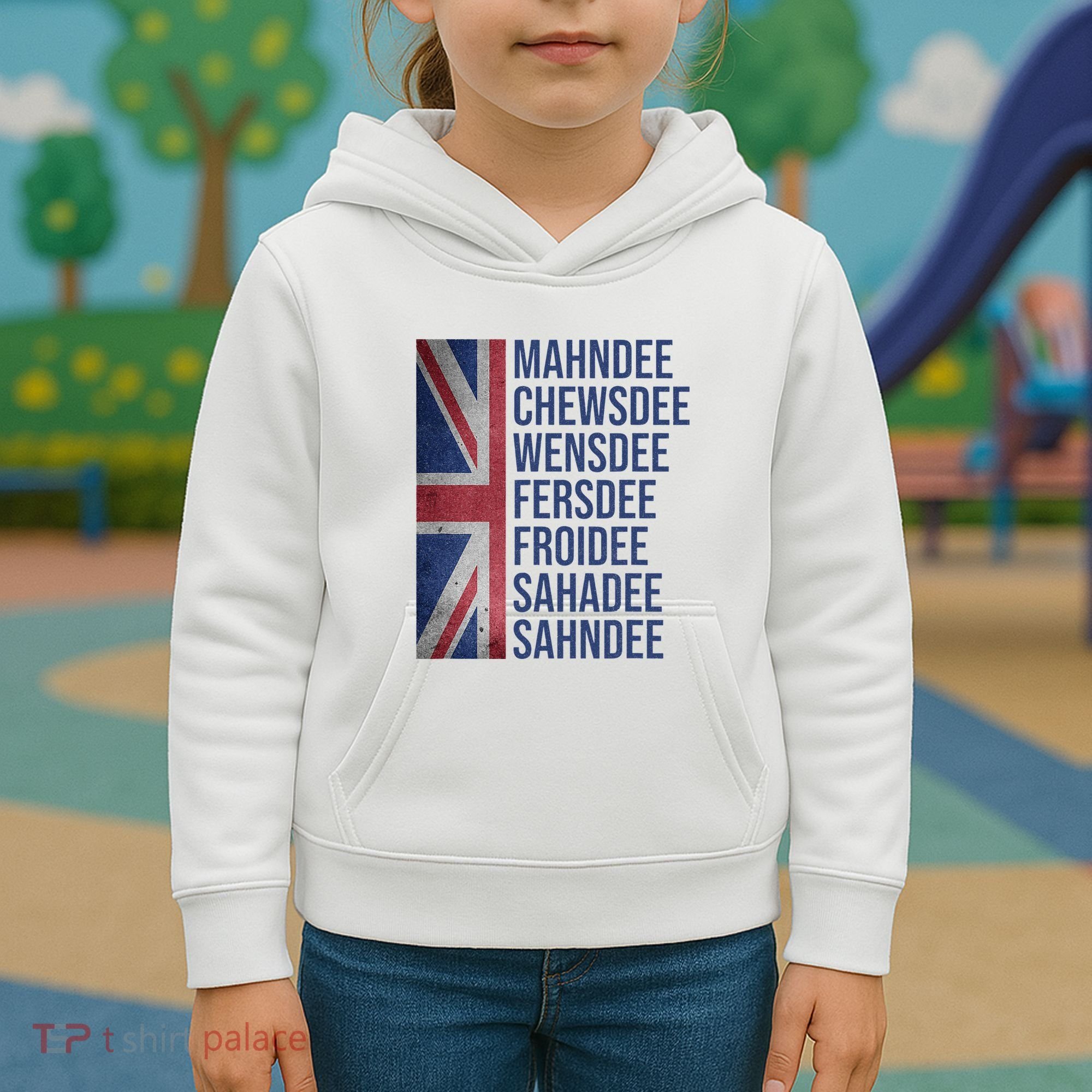 Funny British Flag Cockney Accent Days Of The Week London Kids Hoodie