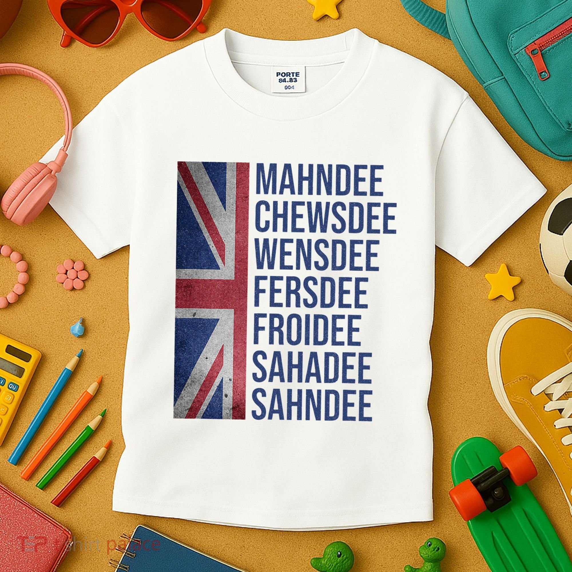 Funny British Flag Cockney Accent Days Of The Week London Kids T-Shirt