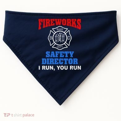 Funny Bang Firecracker Firework Safety Director I Run You Run USA-Made Doggie Bandana