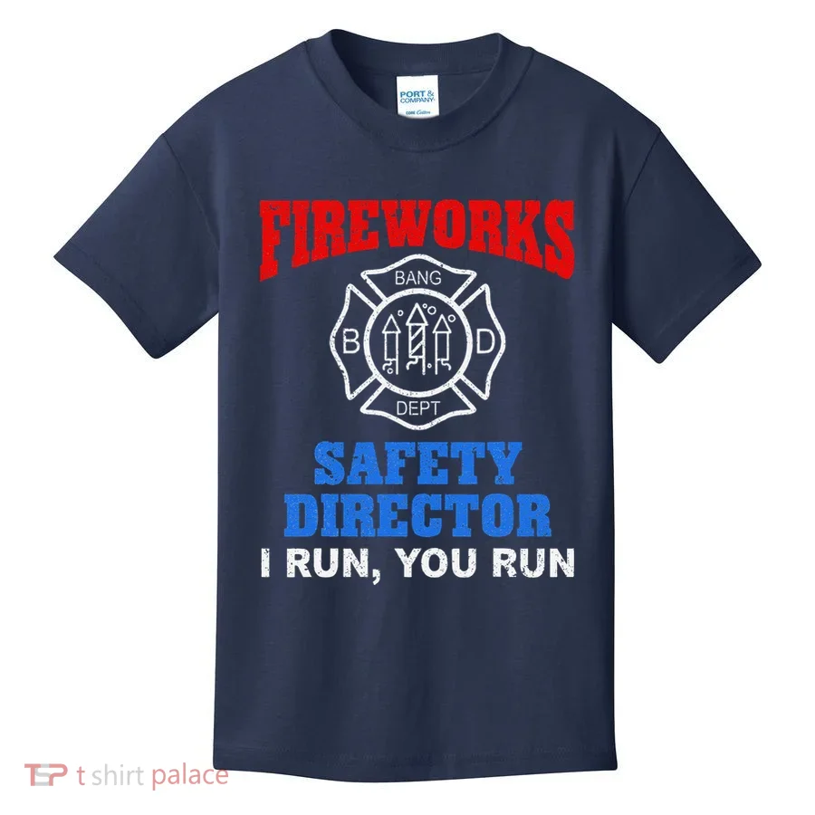 Funny Bang Firecracker Firework Safety Director I Run You Run Kids T-Shirt