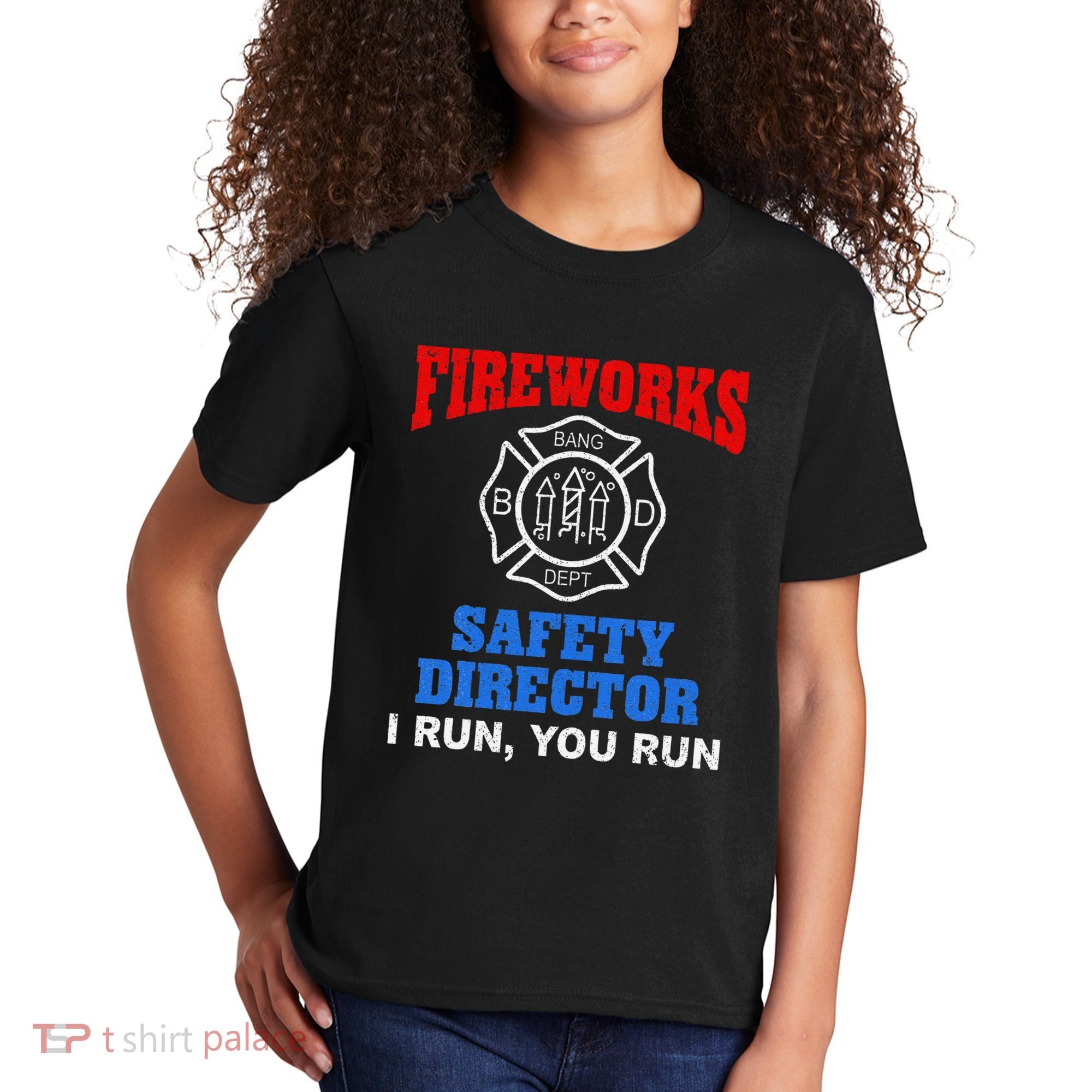 Funny Bang Firecracker Firework Safety Director I Run You Run Kids T-Shirt