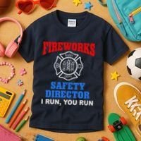 Funny Bang Firecracker Firework Safety Director I Run You Run Kids T-Shirt thumb 3