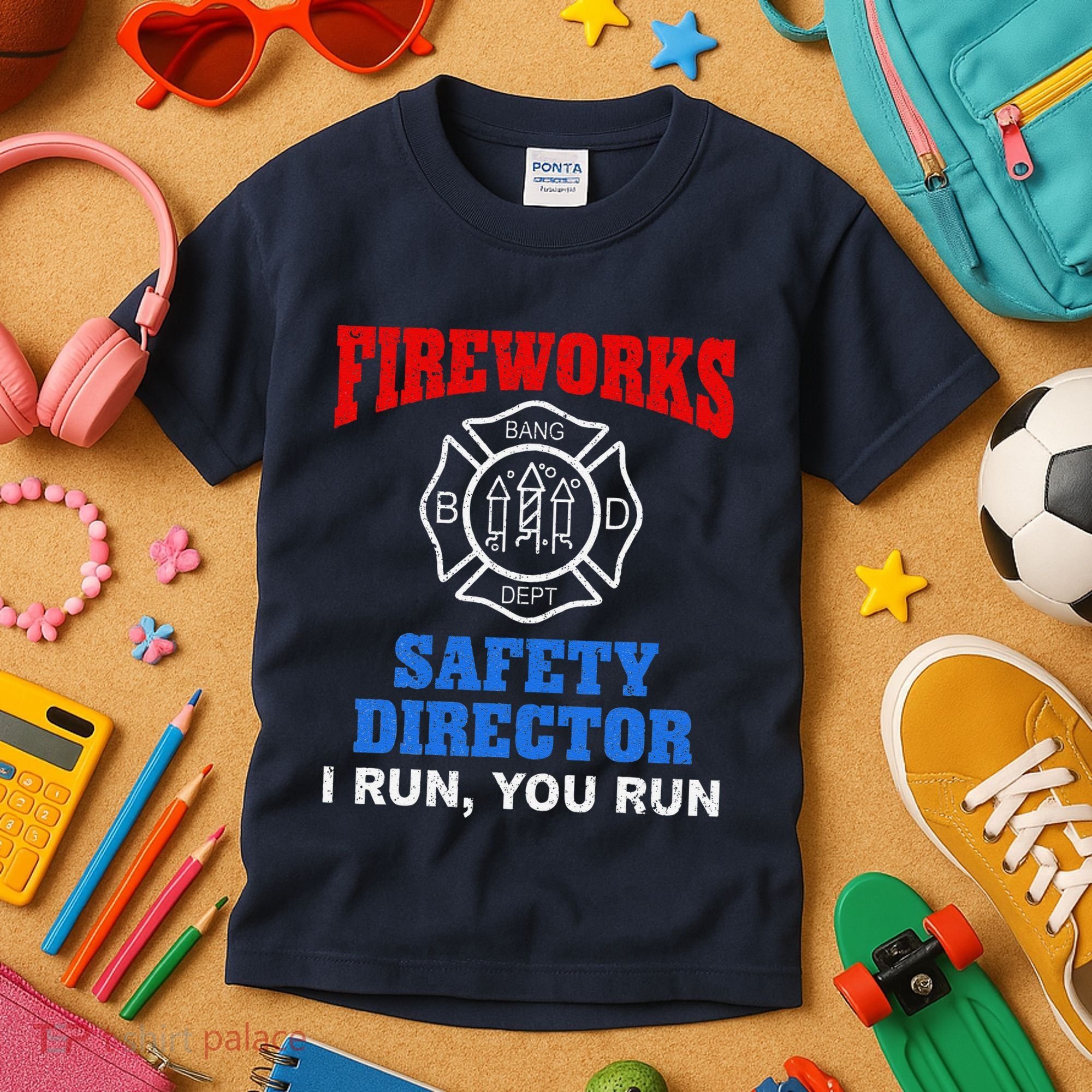 Funny Bang Firecracker Firework Safety Director I Run You Run Kids T-Shirt