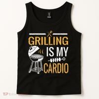 Funny BBQ Grill Chef Barbecue Grilling Is My Cardio Tank Top thumb 2