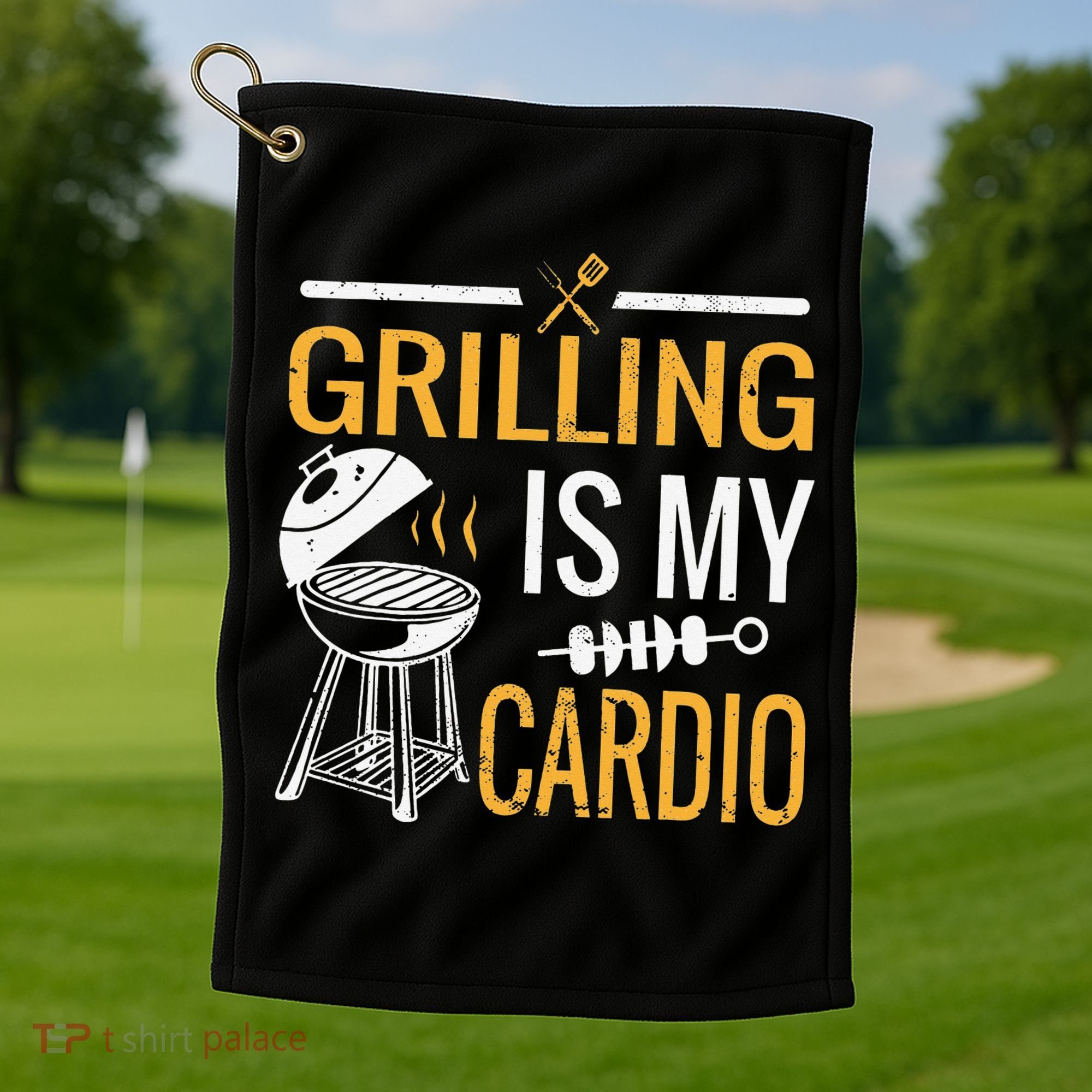 Funny BBQ Grill Chef Barbecue Grilling Is My Cardio Golf Towel