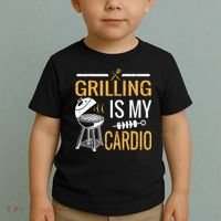 Funny BBQ Grill Chef Barbecue Grilling Is My Cardio Toddler T-Shirt thumb 2