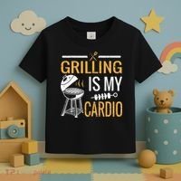 Funny BBQ Grill Chef Barbecue Grilling Is My Cardio Toddler T-Shirt thumb 3