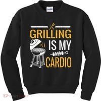 Funny BBQ Grill Chef Barbecue Grilling Is My Cardio Kids Sweatshirt thumb 0