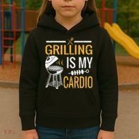 Funny BBQ Grill Chef Barbecue Grilling Is My Cardio Kids Hoodie thumb 3