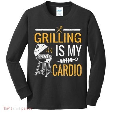 Funny BBQ Grill Chef Barbecue Grilling Is My Cardio Kids Long Sleeve Shirt