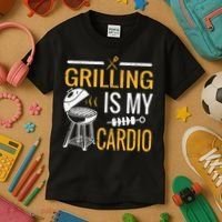 Funny BBQ Grill Chef Barbecue Grilling Is My Cardio Kids T-Shirt thumb 3