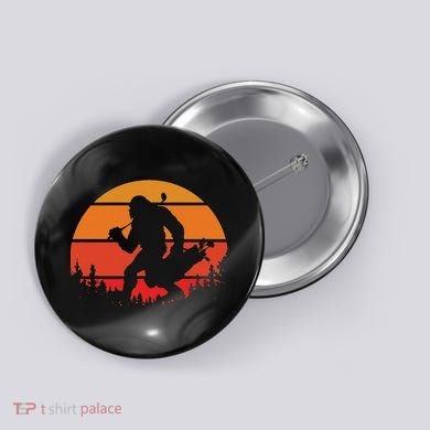 Funny Bigfoot Golf Retro Sasquatch Playing Golf Button