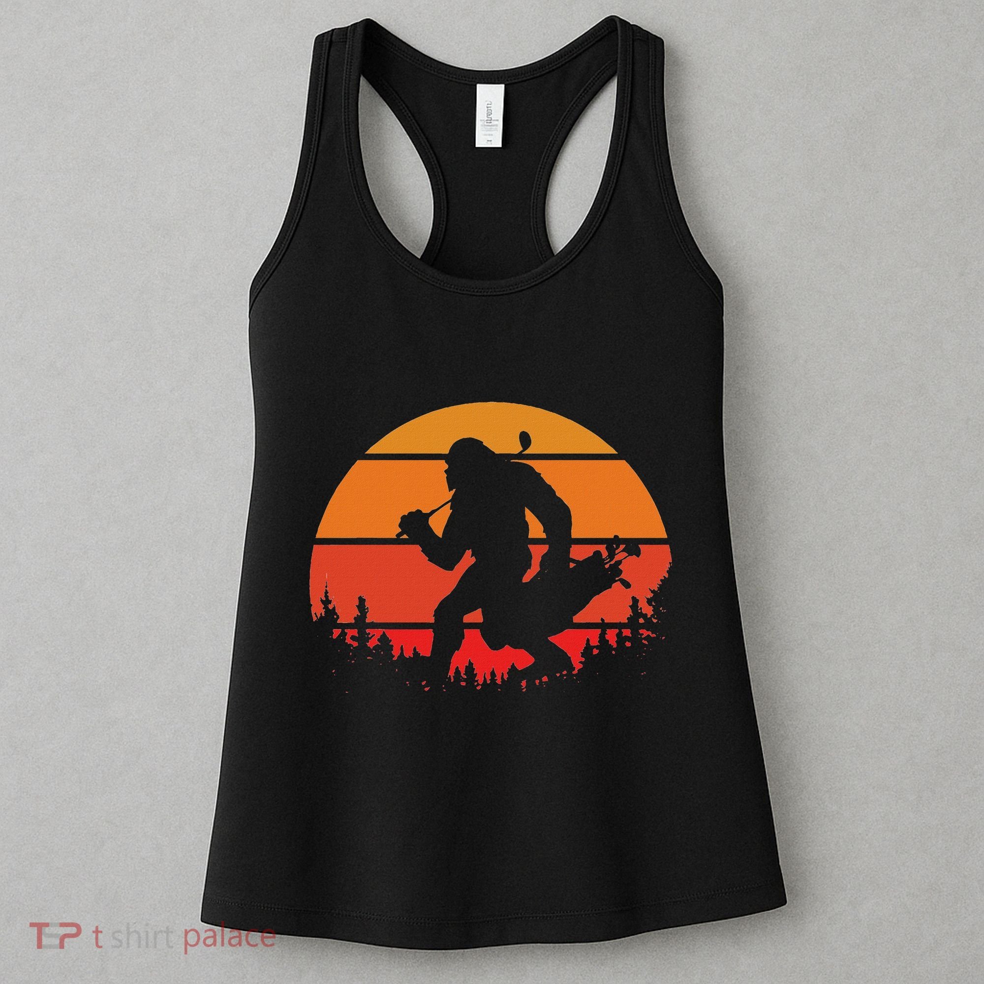 Funny Bigfoot Golf Retro Sasquatch Playing Golf Women's Tank Top