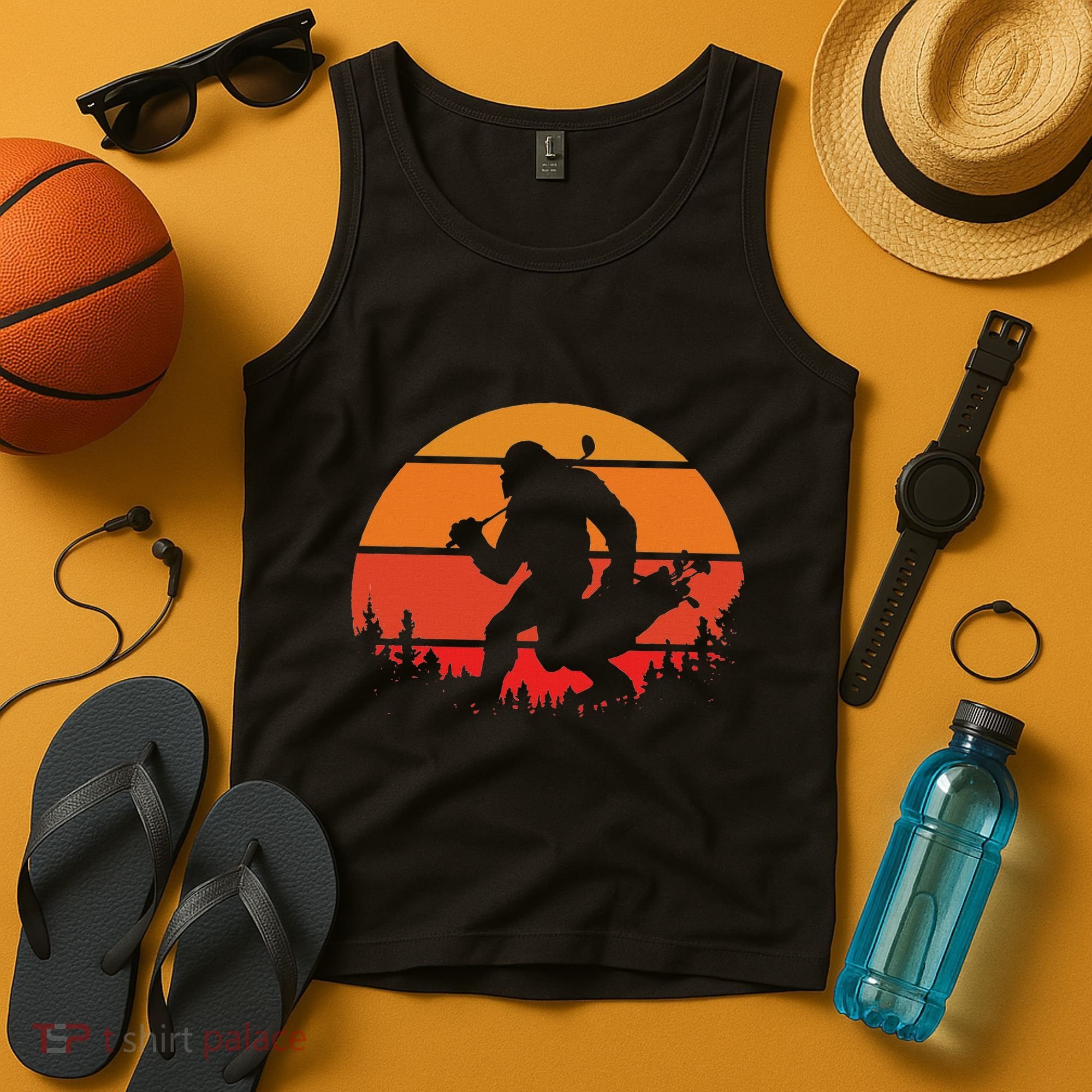 Funny Bigfoot Golf Retro Sasquatch Playing Golf Tank Top