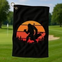 Funny Bigfoot Golf Retro Sasquatch Playing Golf Golf Towel thumb 1