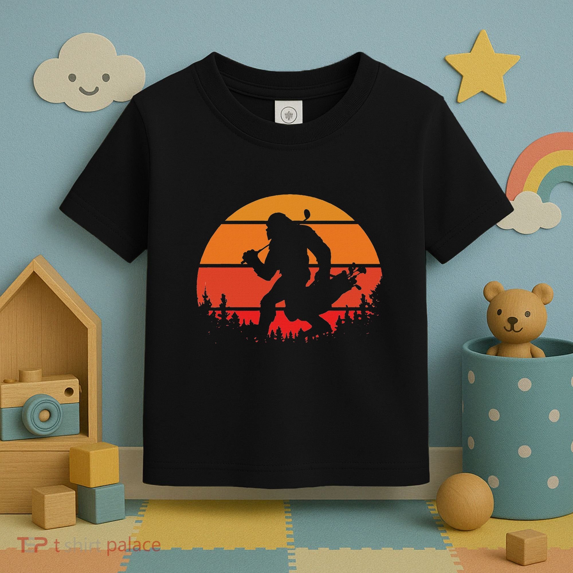 Funny Bigfoot Golf Retro Sasquatch Playing Golf Toddler T-Shirt